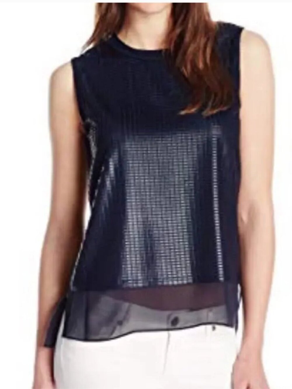 Vince Lattice-Lace Overlay Sleeveless Top size xs